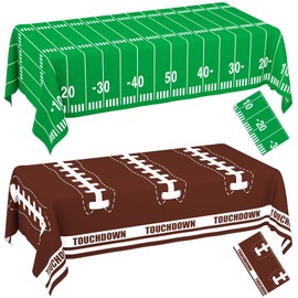 WNINK 2 Pack Football Tablecloth Football Party Decorations Football Disposable Plastic Table Cover for Birthday Party Football Themed Party Games Decoration 54 X 108 Inch