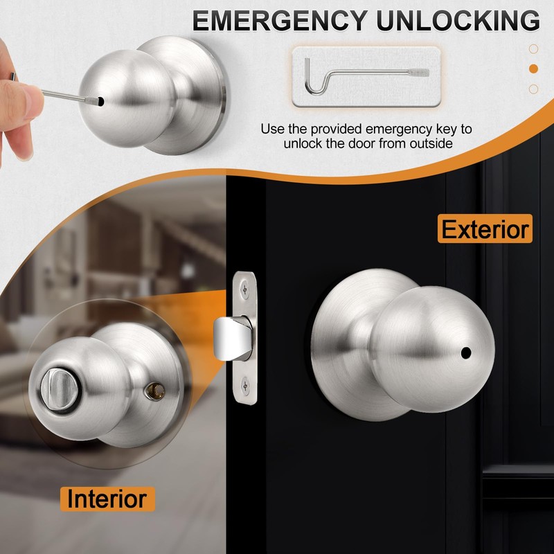 Probrico 3 Pack Door Locks Round Privacy Door Knobs Keyless