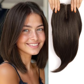 Starluck 14 Inch Light Chestnut Brown Hair Toppers for Women - Synthetic Hair Pieces with Swiss Base and 3 Clips