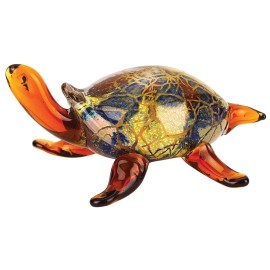 World Faith Elegant and Modern Murano Style Art Glass Figurines - Small Firestorm Turtle