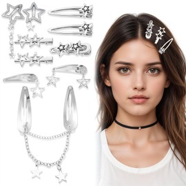 10 Pieces Silver Hair Clips, Y2k Silver Hair Clips Ladies, Star Hair Clips - 8 Shapes Y2k Silver Hair Clips Pentagram Hair Clips Kawaii Hair Clips Y2k Hair Accessories For Women