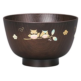 Yamanaka Lacquer M16341-4 Range Kyoto Type Heathered Soup Bowl Owl
