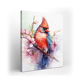 Kuphsod Northern Cardinal Canvas Wall Art Watercolor Cardinal Print Painting Abstract Bird Picture Modern Home Decor For Living Room Kitchen Bathroom Framed Ready To Hang 12x16 Inch