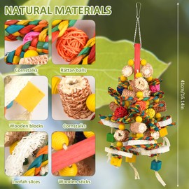 FOCCTS Bird Toys Parrot Toys for Large Birds Natural Corn cob and Loofah Slices Birds chew Toys Parrot Chew Toy Hanging Block Strong Chewing Toy for African Grey, Macaws, Cockatoos Parrot