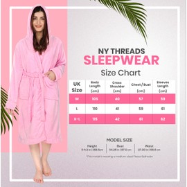 NY Threads Luxury Ladies Hooded Dressing Gown Super Soft Fleece Women's Robe Comfortable Loungewear and Nightwear, Pink, Large