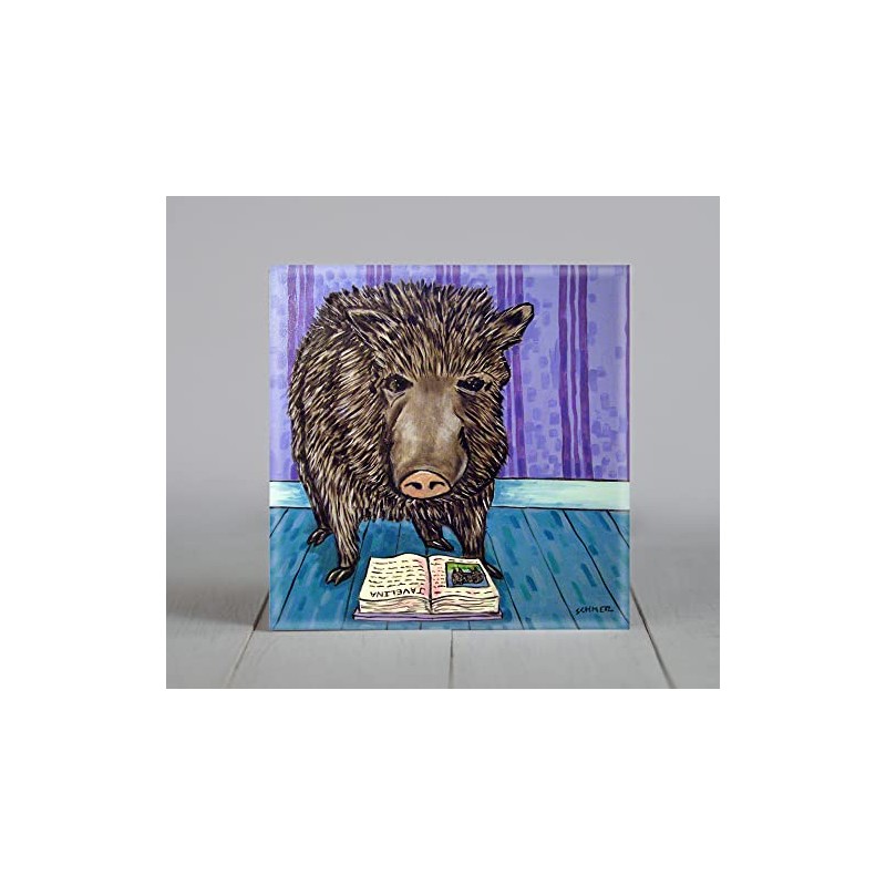Javelina reading library decor animal art tile coaster gift