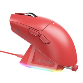 MAMBASNAKE×ATTACK SHARK X11 Ultra Lightweight Gaming Mouse 60g RGB Magnetic Charging Stand with 3 Modes Connection, 2.4Ghz/Bluetooth/Type-C Double Bluetooth Channel, 6 DPI Switch, PAW3311 Sensor, HUANO Switch, Broadcom Controller, Energy Saving, Ergonomic Design, Red