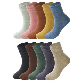 GERINLY Womens Crew Socks Thermal Winter Socks Ankle Cotton Cute Breathable Casual Socks Solid Color 10 Pairs (Solid-darkcolor)