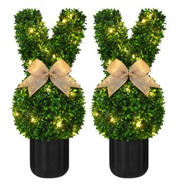 2 Sets Bunny Topiary Outdoor Bunny Topiary Easter Outdoor Decorations Easter Topiary Easter Bunny Topiary Artificial Bunny-Shaped Topiary Tree with String Lights 23.6 in Faux Plants Bunny Decor
