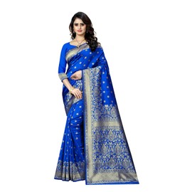C J Enterprise Women's Kanjivaram Silk Sari Pure Banarasi Soft Silk Sarees With Blouse Piece For Wedding (Pari100-51), Royal Blue, One size