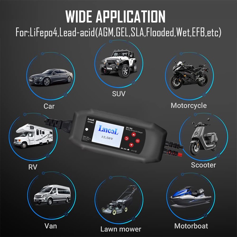 CAT-500 12V Car Battery Tester & Charger, 2-in-1 8-Step Smart
