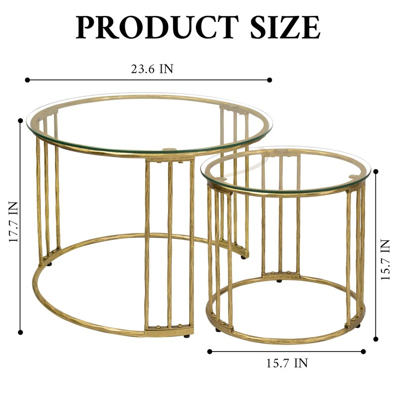 Nesting Coffee Table Set of 2, 23.6" Round Coffee Table,