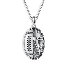 JERWLI Football Necklace for Men Women 925 Sterling Sliver Sport Pendant Necklace Flag Chain Football Jewellery Gifts for Women Men
