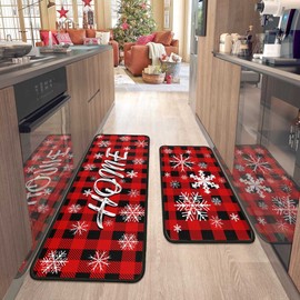 flippana 2 Pcs Christmas Kitchen Rugs and Mats for Floor Non-Slip Backing Mat Merry Christmas Kitchen Decor Anti Fatigue Kitchen Rug Sets with Runner Xmas Decor (Christmas 04, 17"x47.2"+17"x30")