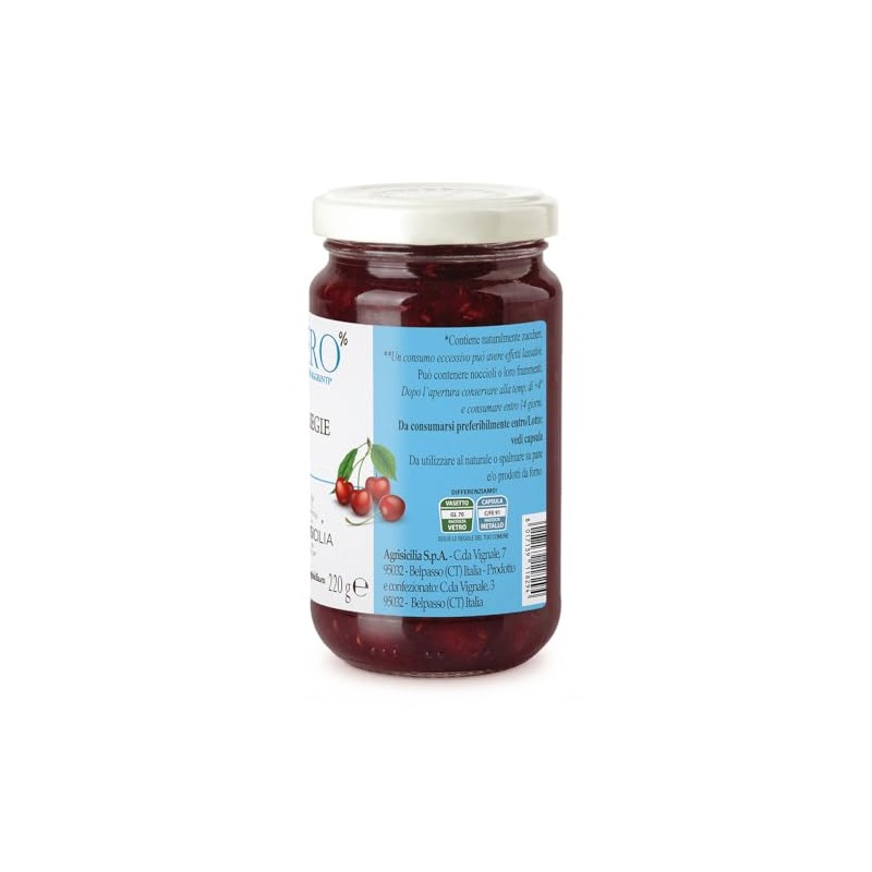 Agrisicilia zero% zuccheri aggiunti ciliegie,poche calorie, 240 grammi