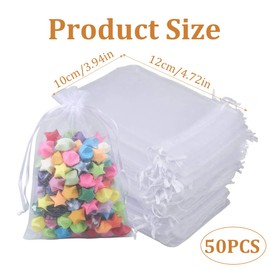 Pack of 50 Wedding Organza Bags – 10 x 12 cm Small Gift Organza Bags – Organza Bags with Drawstring for Wedding Candy Bags, Jewellery Bags, Gift Bags
