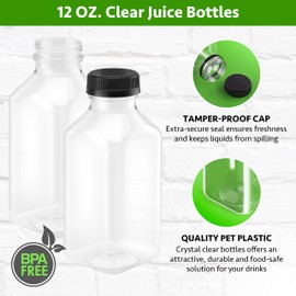 12 oz. Plastic Clear Empty Bottles with Black Caps for Juice BPA Free Pack of 35
