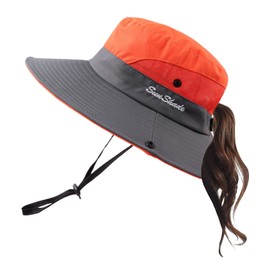 Pesaat Sun Hat Children Adults Summer Hat UV Protection Summer Hat Crushable Waterproof Fishing Hat with Chin Strap Garden Hat Boonie Hat Women for Gardening Hiking, Orange-multi-coloured