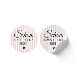 lijelove® 10 Aufkleber STRIPES Schön, dass Du da bist! 30mm Ø rosa (Art. TA02A-AK)