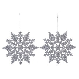 12pk Glitter Snowflake Hanging Decorations, Christmas Tree Snowflake Baubles/Ornaments (Silver)