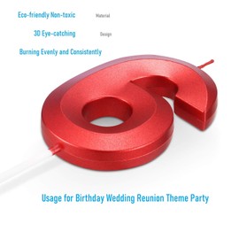 Happy Birthday Birthday Candles, Metallic Red, Pack of 6 (5 cm, 7 cm, 10 cm), Smokeless, Odourless, Biodegradable