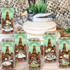 Serencatcher 24 Pack Mallard Duck Party Decorations, One Lucky Duck Theme Baby Shower PET Candy Bottles with Ribbons and Lucky Duck Stickers DIY Candy Jars for Duck Hunting Party Decoration