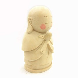 Kurita Buddhist Statue [Bodhisattva] Jizo-san (Total Height 5.9 inches (15 cm), Width 3.7 inches (9.5 cm), Depth 3.0 inches (7.5 cm)), Luxury Wood Carving in Cypress Wood 9452