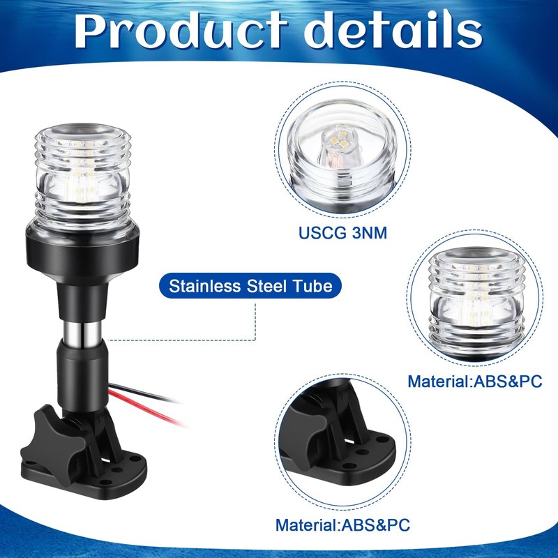 Rossesay White LED Boat Stern Light with 2 Pcs 8.2ft