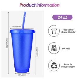 10Pcs Iced Water Cups with Lids & Straws, 24oz Reusable Cold Drinking Tumblers Colourful Gold Glitter, BPA Free Plastic Cup Tumbler Set, Coffee Smoothie Slushy Drinking Cup, Party Cups for Kid Adults