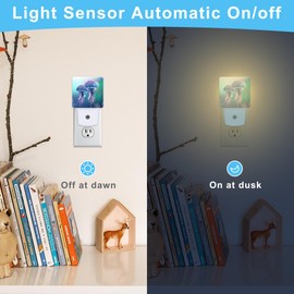 KXWQTRDD Neon Jellyfish Night Light Plug into Wall,Night Lights with Dust to Dawn Sensor,Auto Turn on and Off,Glow Nightlight for Bathroom,Bedroom,Kitchen,Stairs,Hallway