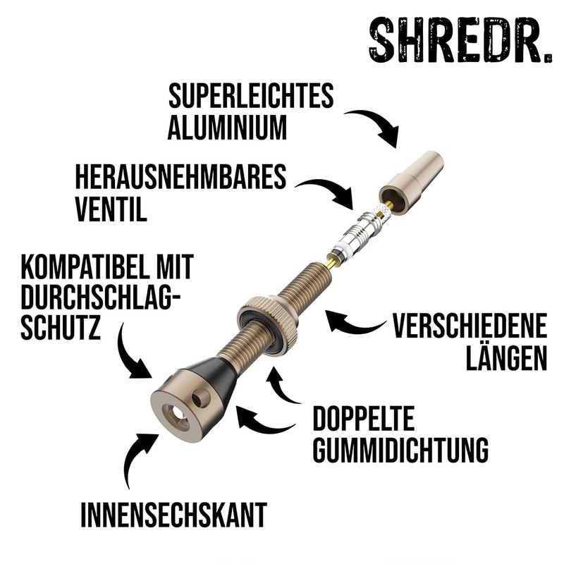 Shredr. Tubeless Valve Set | Presta Valves for Tubeless Tyres
