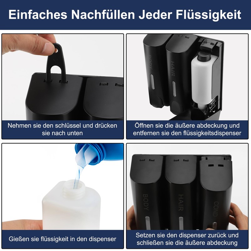 Soap Dispenser ABS 3 x 350 ml Manual 3 Chamber