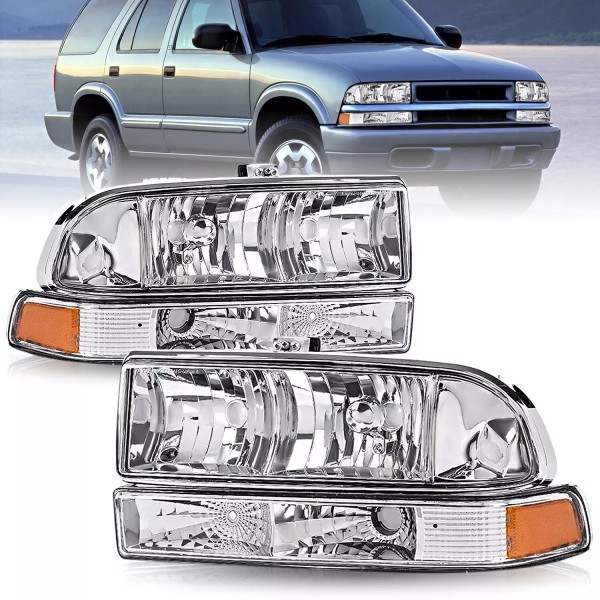 Auheadmotor Chrome/Amber Corner Headlight Bumper Head Lamp for 98-04 CHEVY