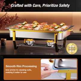 WARMOUNTS Gold Chafing Dishes for Buffet (9QT, 2 Pack) - Easy Assembly, Food-Grade Stainless Steel Chafers for Catering w/Rolled Rim Design, Foldable Frame, for Party, Banquet (Full Size Food Pan)