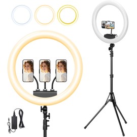 Ring Light with Stand & Phone Holder, 19" LED Selfie Circle Light with Adjustable Tripod Stand, Professional Led Ringlight for Live Streaming, Barber, Makeup, YouTube, Tiktok, White