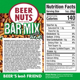 BEER NUTS Bar Mix w/Wasabi - Pretzels, Cheese Stix, Sesame Stix, Insane Grain & Wasabi Peas - 20oz Resealable Bag (Pack of 2)