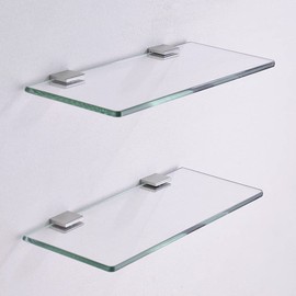 Orhemus 4pcs Adjustable 304 Stainless Steel Glass Clip Clamp Shelf Holder Bracket Support 0.23"-0.35", Brushed Finish Flat Surface, 2 Pairs Wall Mounted