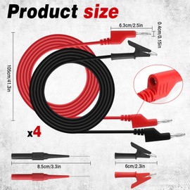 Dual Alligator Clips Electrical Test Leads, 2Pcs 4mm Banana Plug to Alligator Clip Test Probe, Stackable Banana Test Cable Wire, Multimeter Test Pins, Alligator Clips for Multimeter Test