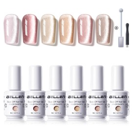 Gellen Magnetic Nails, Set of 6 Colors, Beige Cats Eye Gel, Ultra Fine Particles, Magnet Gel, Magnet Included, 0.3 fl oz (8 ml), Gel Nails, UV/LED Compatible, For Self Nails