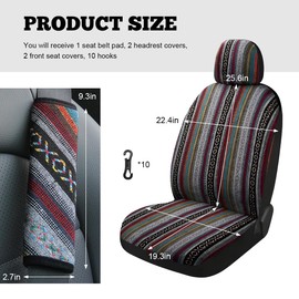 ZNDAW 5PCS Baja Saddle Blanket Car Seat Covers, Front Set Breathable Washable Seat Covers with Seatbelt Pad, Striped Woven Cloth Airbag Compatible Seats Protector for Most Vehicles (5pcs)