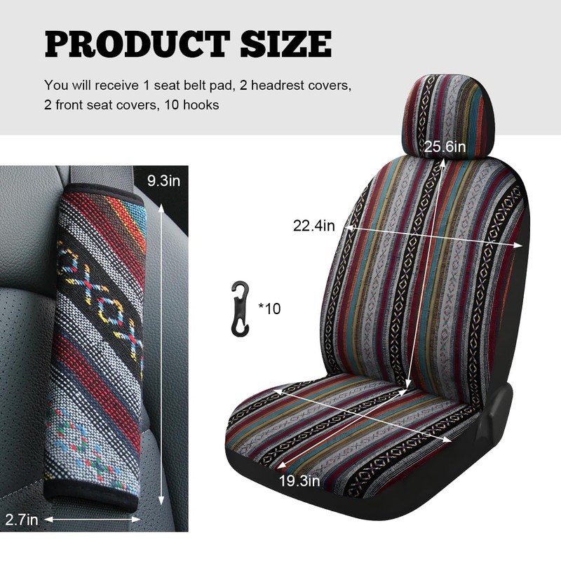 ZNDAW 5PCS Baja Saddle Blanket Car Seat Covers, Front Set