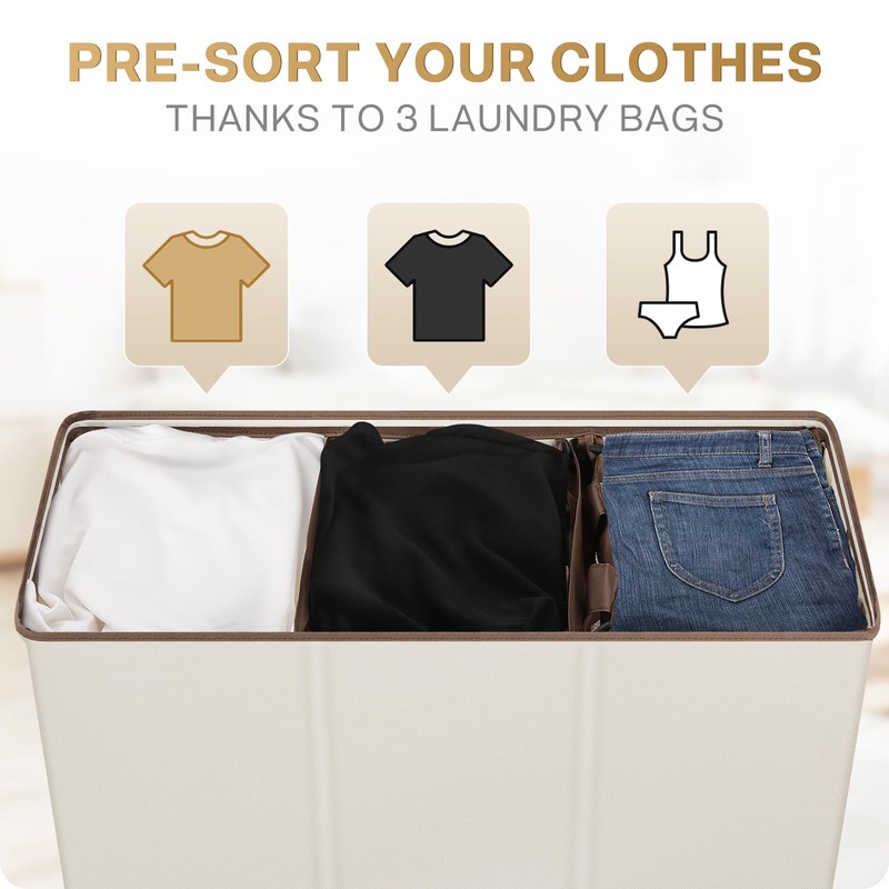SOLEDI 180L Laundry Hamper 3 Section, Extra Large Laundry Hamper