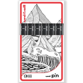 uni-ball PIN Fineliners | Black Fine Tipped Writing Pens | Water & Fade Resistant Ink | Ideal for Sketching, Scrapbooking, Outlining, Art, Technical Drawing | In Gift Box (Pack of 6, Brush)
