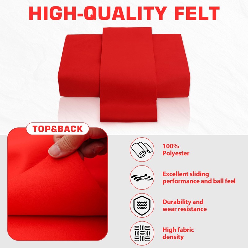 iEsstros 8FT Pool Table Felt Red 8ft Billiard Cloth with