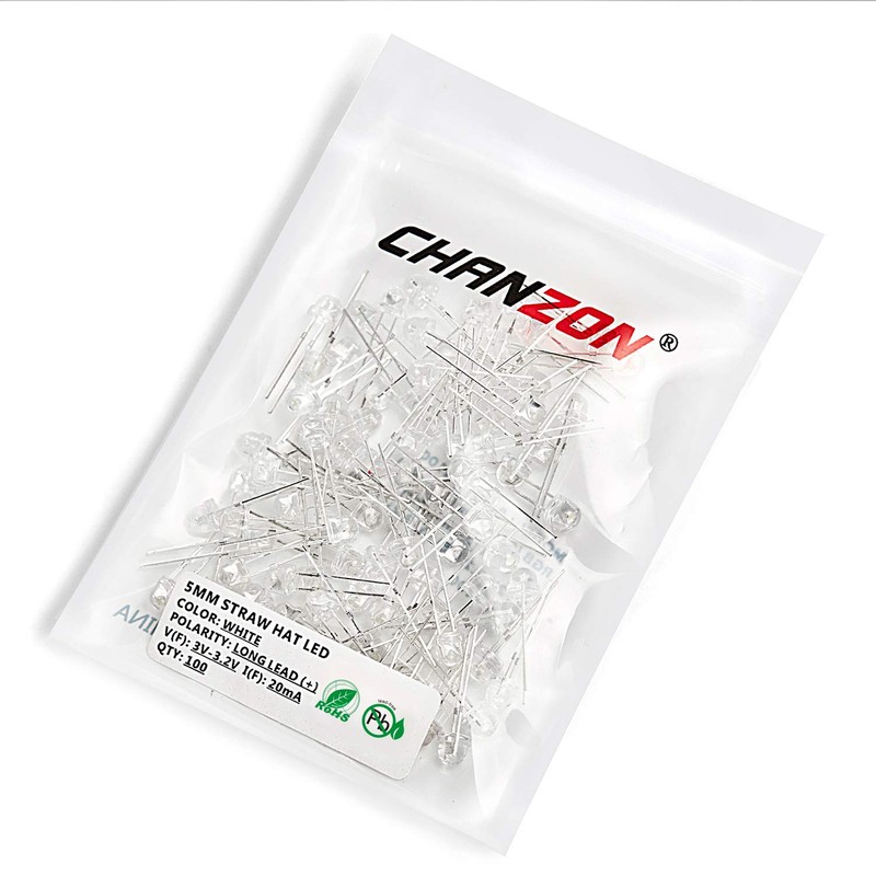 Chanzon 100 pcs 5mm White Straw Hat LED Diode Lights