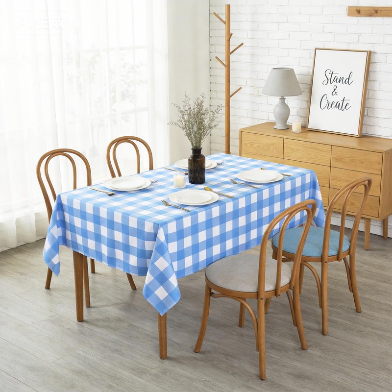 Poise3EHome Blue Checkered Square Tablecloth 50x50 Inch,Polyester SpillProof Blue and