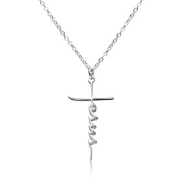 Pholidof Faith Jesus Cross Pendant Necklace Set for Women Men Friend Him and Her Stainless Steel Religious Christian Gifts (necklace jesus cross)