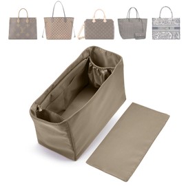 Volcuna Purse Organizer Nylon Water-Repellent Insert With Zipper Bag and Base Shaper for Neverfull Speedy Tote (Grey, X-Large)