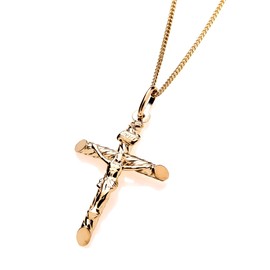 Old English Jewellers 9ct Yellow Gold on Silver Patterned Crucifix Cross Pendant + Chain 16 18 20 inch (16)