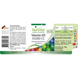 Fairvital Vitamin D3 10,000 IU Depot - High Dose - Cholecalciferol - Only 1 Tablet Every 10 Days - 120 Tablets